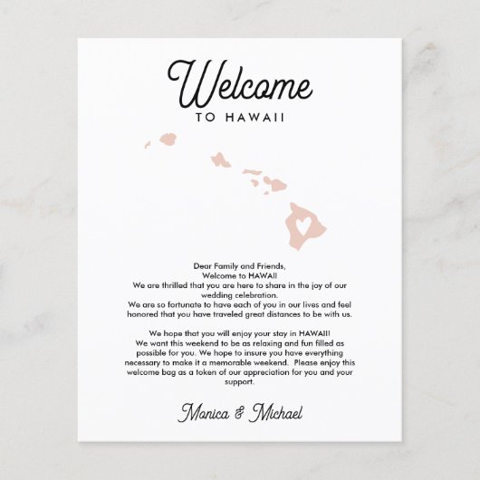 Papier Bienvenue à HAWAII Lettre & Itinéraire N'IMPORTE Q (Devant)