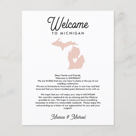 Papier Bienvenue à la lettre MICHIGAN & Itinéraire TOUTE  (Devant)