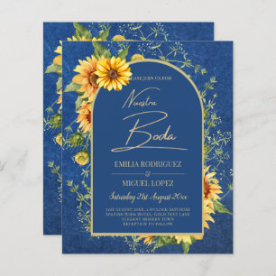 Papier Bilingüe Rústico Azul Amarillo Girasoles Boda