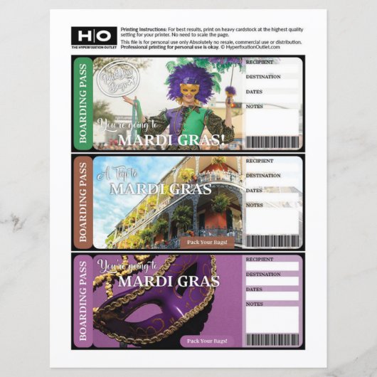 Papier Billet Faux Mardi Gras pour Voyage et Événements (Devant)