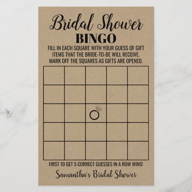 Papier Bingo anglais espagnol rustique jeu de douche nupt (Devant)