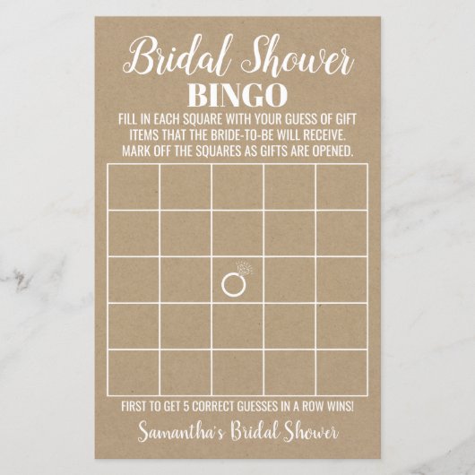 Papier Bingo anglais espagnol rustique jeu de douche nupt (Devant)