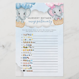 Papier Bingo Baby shower à ballon éléphant révélateur gen