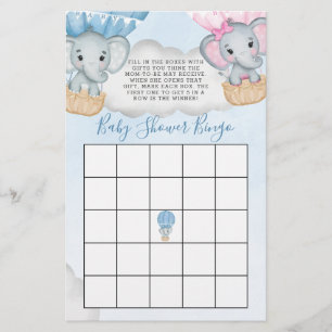 Papier Bingo Baby shower à ballon éléphant révélateur gen