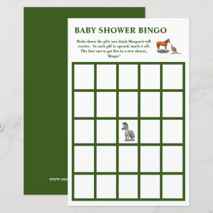 Papier Bingo Baby shower à thème Animaux agressés