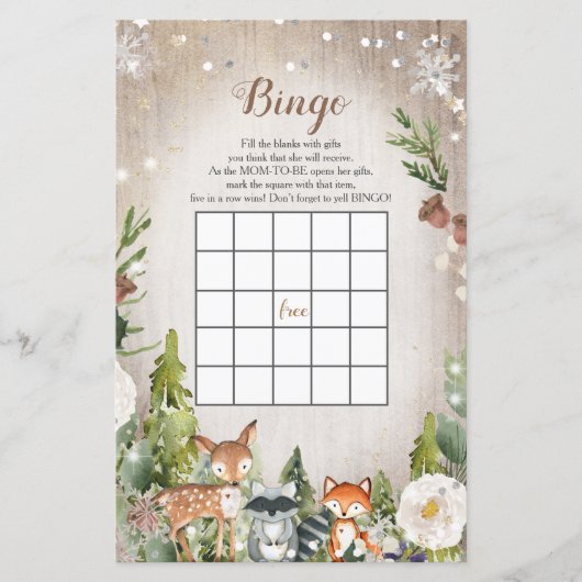 Papier Bingo Baby shower Animaux d'hiver Bois (Devant)