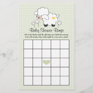 Papier Bingo Baby shower d'agneau vert