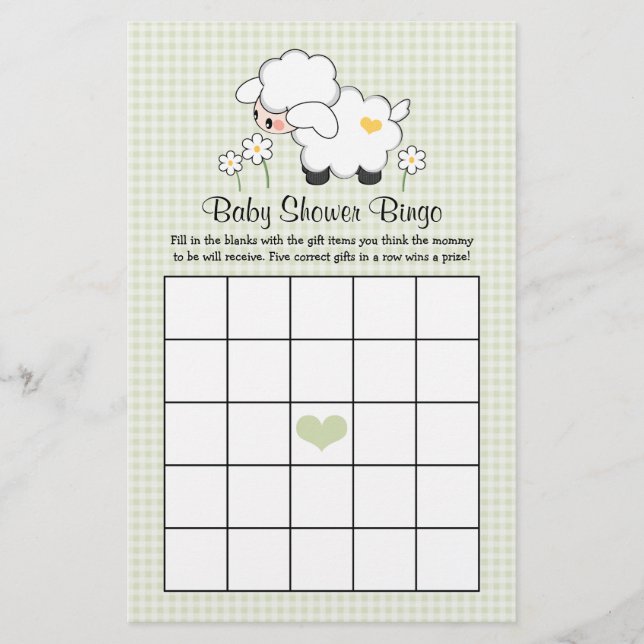 Papier Bingo Baby shower d'agneau vert (Devant)