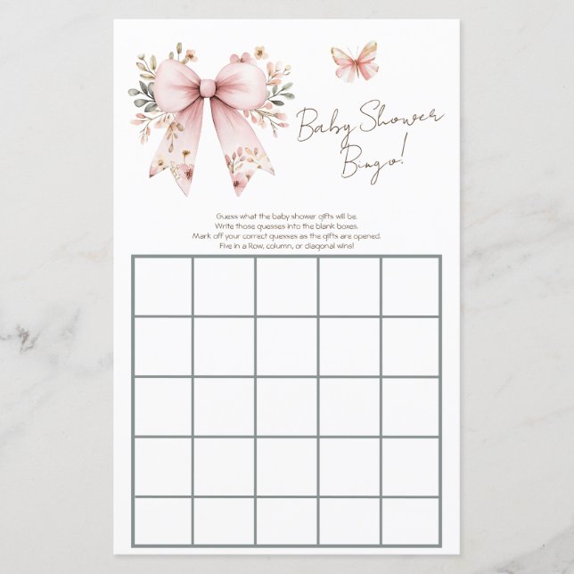 Papier Bingo Baby shower fille rose florale (Devant)