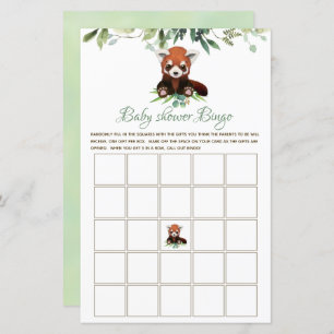 Papier Bingo Baby shower Jeu Red Panda Bear Budget