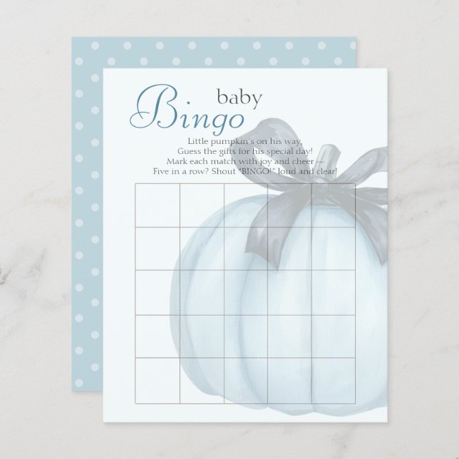 Papier Bingo Baby shower Pois Citrouille bleu (Devant / Derrière)