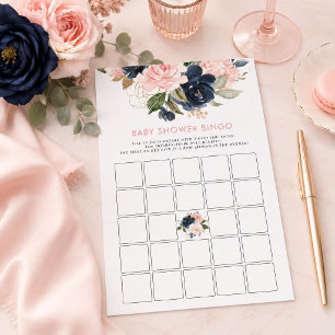 Papier Bingo Baby Shower Rose Navy Floral Jeu