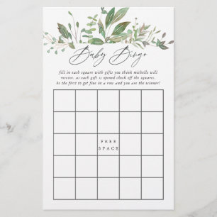 Papier Bingo Bébé Géométrique de Verdure Baby Shower