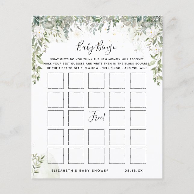 Papier Bingo bébé | Jeu de Baby shower floral (Devant)