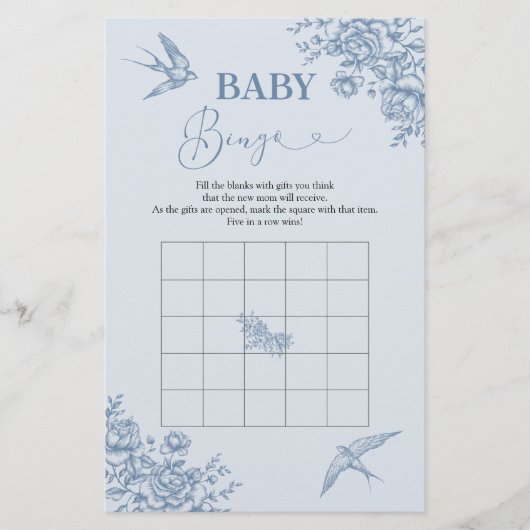 Papier Bingo Bébé pour Baby Shower Dusty Blue Chinoiserie (Devant)