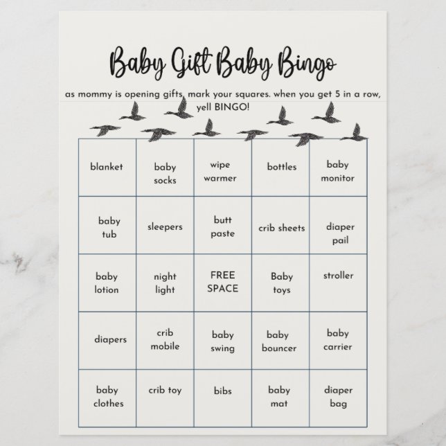 Papier Bingo bébé pour canard baby shower à thème (Devant)