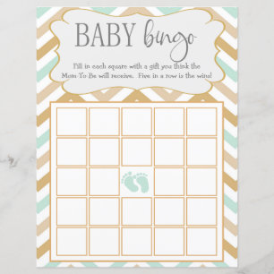 Papier Bingo Bébé Zig Zag Or Pastel et Vert Neutre