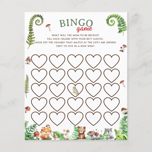 Papier Bingo bois animal baby shower jeu (Devant)