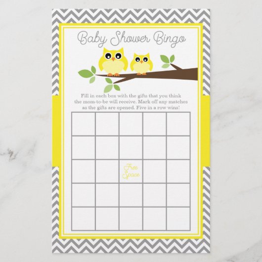 Papier Bingo de Baby shower Chevron gris Chevron jaune cl (Devant)