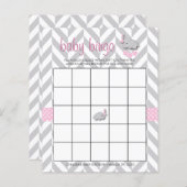 Papier Bingo de Baby shower Eléphant rose et gris (Devant / Derrière)