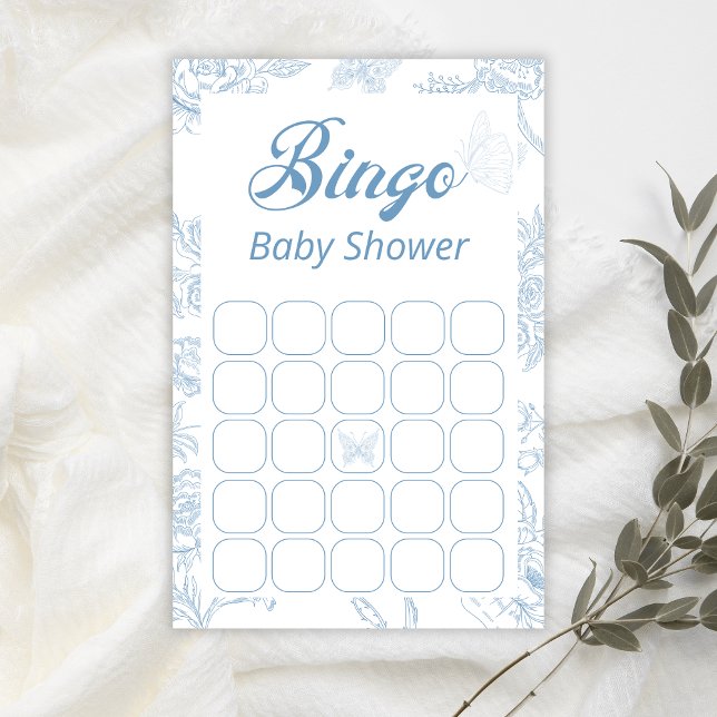 Papier Bingo de Baby shower Floral de Papillon bleu (Créateur téléchargé)