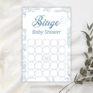 Papier Bingo de Baby Shower Floral Papillon Bleu Joueur