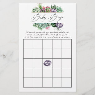 Papier Bingo de Baby Shower Géométrique Succulent Aquarel