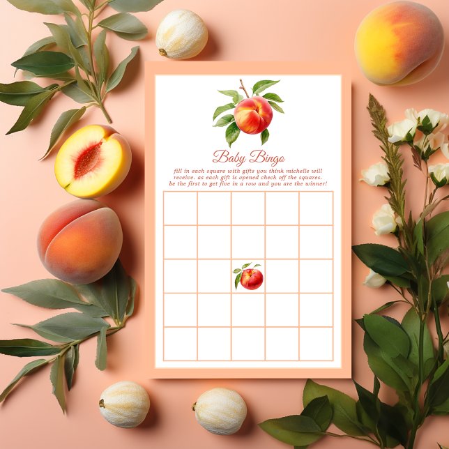 Papier Bingo de Baby shower Peach Fuzz (Peach Fuzz Baby Shower)