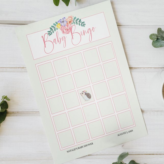 Papier Bingo de Baby shower rose de hérisson (Créateur téléchargé)