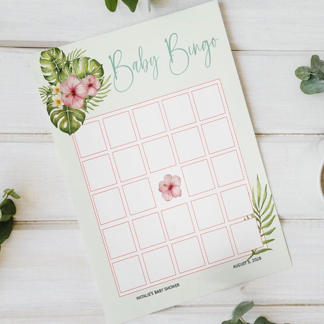 Papier Bingo de Baby shower rose Pingouin Tropical (Créateur téléchargé)