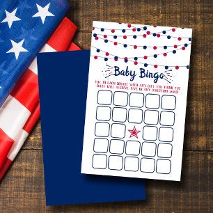 Papier Bingo de Baby Shower Rouge, Blanc & Bleu du 4 Juil