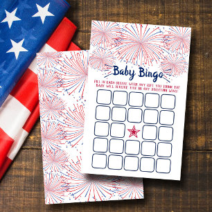 Papier Bingo de Baby Shower Rouge, Blanc & Bleu du 4 Juil