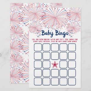 Papier Bingo de Baby shower rouge, blanc et bleu 4 juille