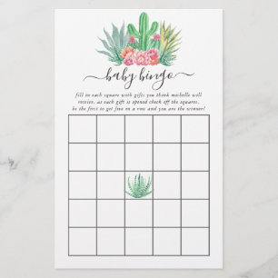 Papier Bingo de Baby Shower Succulents Aquarelle