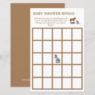 Papier Bingo de Baby Shower sur le thème des Animaux Vari
