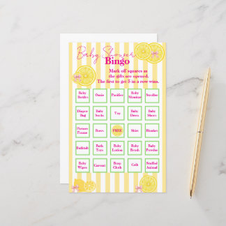 Papier Bingo de Baby Shower "Thème Citron"