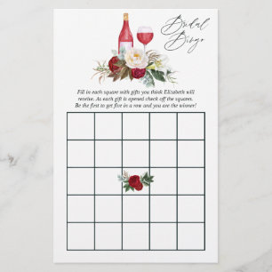 Papier Bingo de dégustation de vin de douche de mariage f