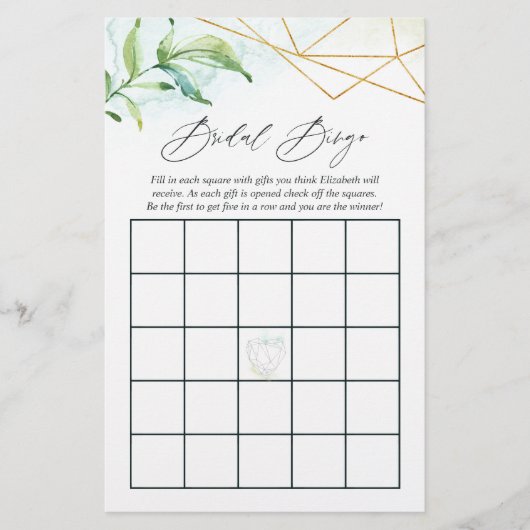 Papier Bingo de douche de mariage géométrique à l'aquarel (Devant)