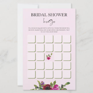 Papier Bingo de douche de mariée florale aquarelle rose t