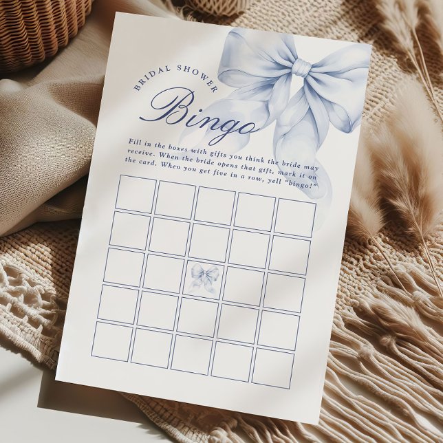 Papier Bingo de Fête des mariées Bleu Bow (Créateur téléchargé)