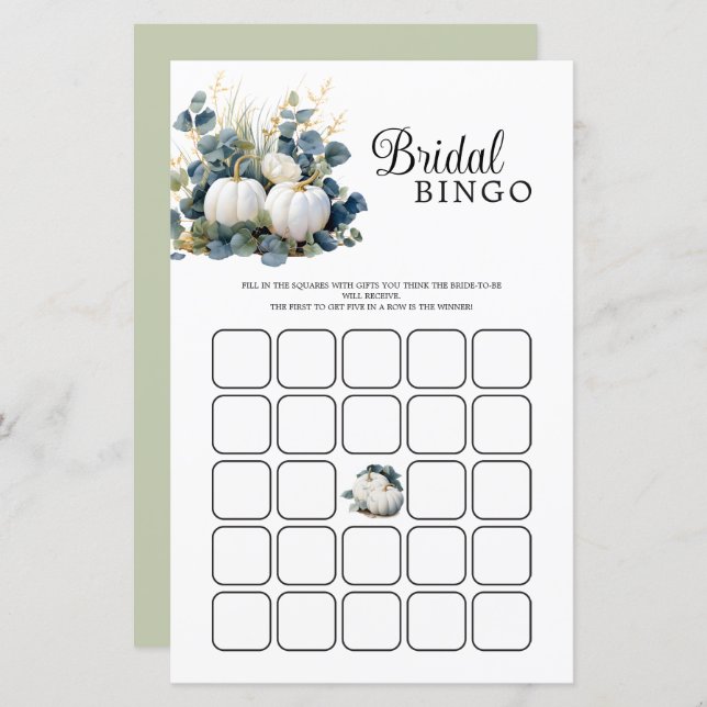 Papier Bingo de la Fête des mariées citrouille de la chut (Devant / Derrière)