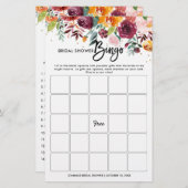 Papier Bingo de la Fête des mariées florale de Bourgogne  (Devant / Derrière)