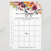 Papier Bingo de la Fête des mariées florale de Bourgogne (Devant / Derrière)