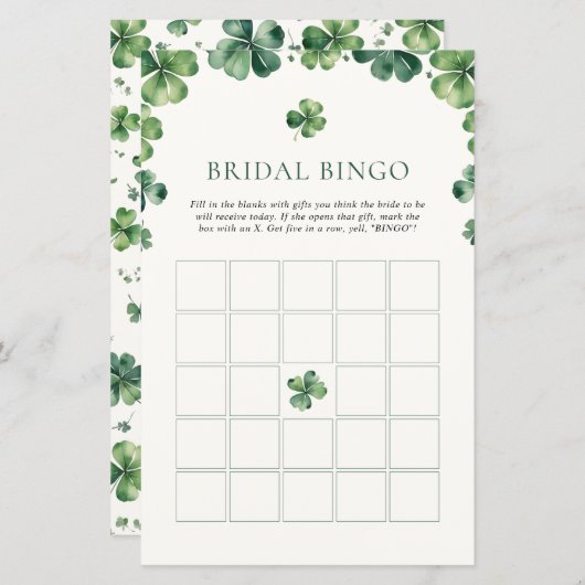 Papier Bingo de la Fête des mariées Shamrock verte (Devant / Derrière)