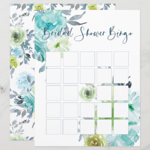 Papier Bingo de mariage floral bleu clair jaune vert