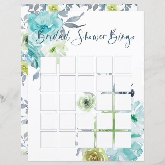 Papier Bingo de mariage floral bleu clair jaune vert (Devant / Derrière)
