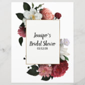 Papier Bingo de mariée à l'élégante Bourgogne et aux fleu (Dos)