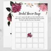 Papier Bingo de mariée à l'élégante Bourgogne et aux fleu (Devant / Derrière)