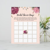 Papier Bingo de mariée à l'élégante Bourgogne et aux fleu (Debout devant)