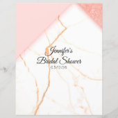 Papier Bingo de mariée moderne en marbre rose et or (Dos)